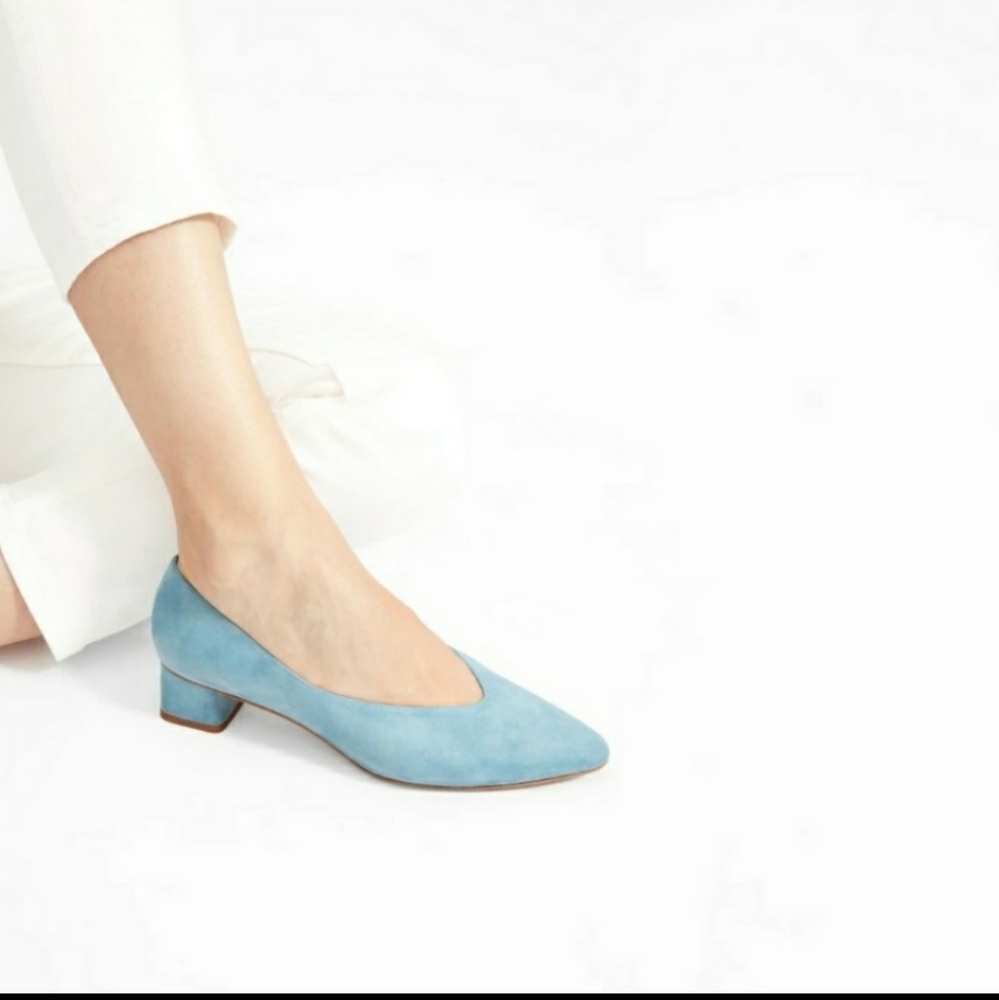 Everlane The V Heel Suede Leather Light Blue 5.5